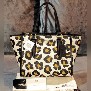 NWT COACH MINI CROSBY CARRYALL MULTICOLOR OCELOT PRINT CROSSBODY TOTE W/ DUSTBAG
